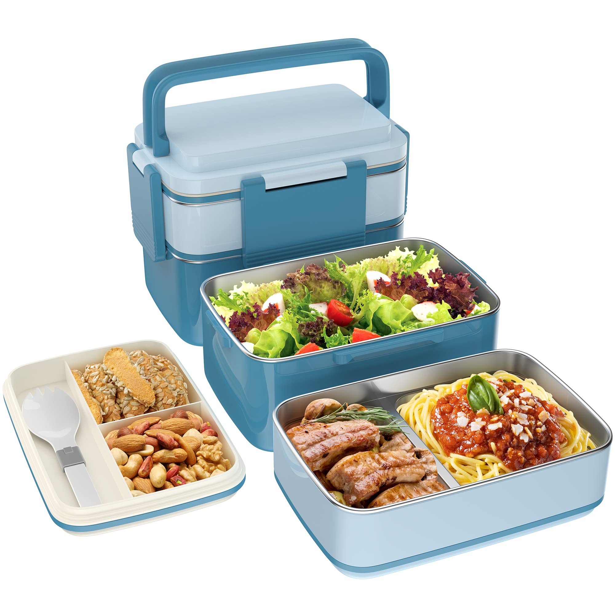 TK Caja de Bento, lonchera para adultos con compartimento de arce inoxidable, lonchera a prueba de fugas, Gran Volumen, sin BPA, si se mantiene fresco durante mucho tiempo (Azul)