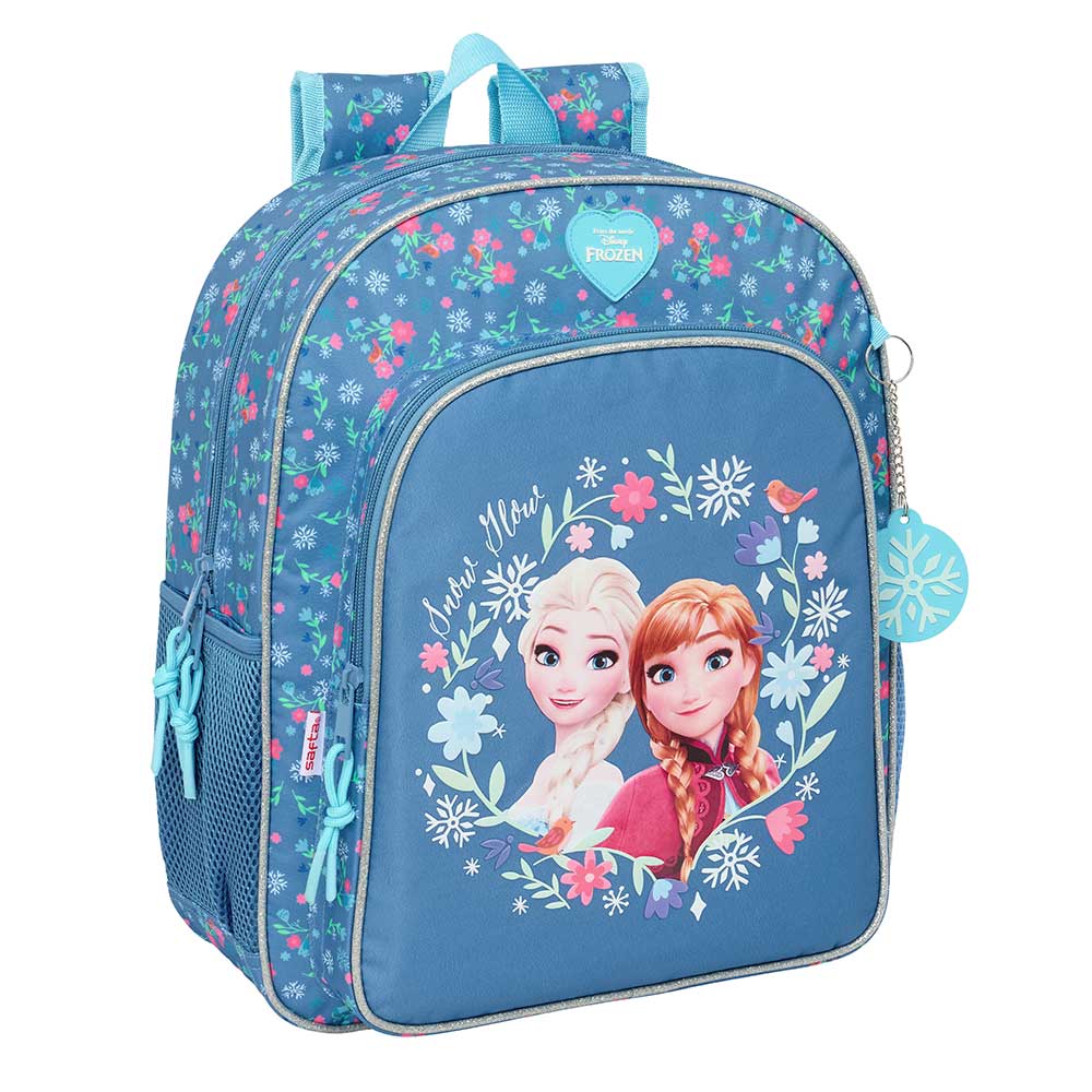 SAFTA | Mochila Escolar Guardería Disney Frozen Adaptable a Carro (Sin Carro) Compartimento Principal con Cremallera, Ergonómica y Acolchada, Bolsillo Frontal Gran Formato, Laterales Portabotellas