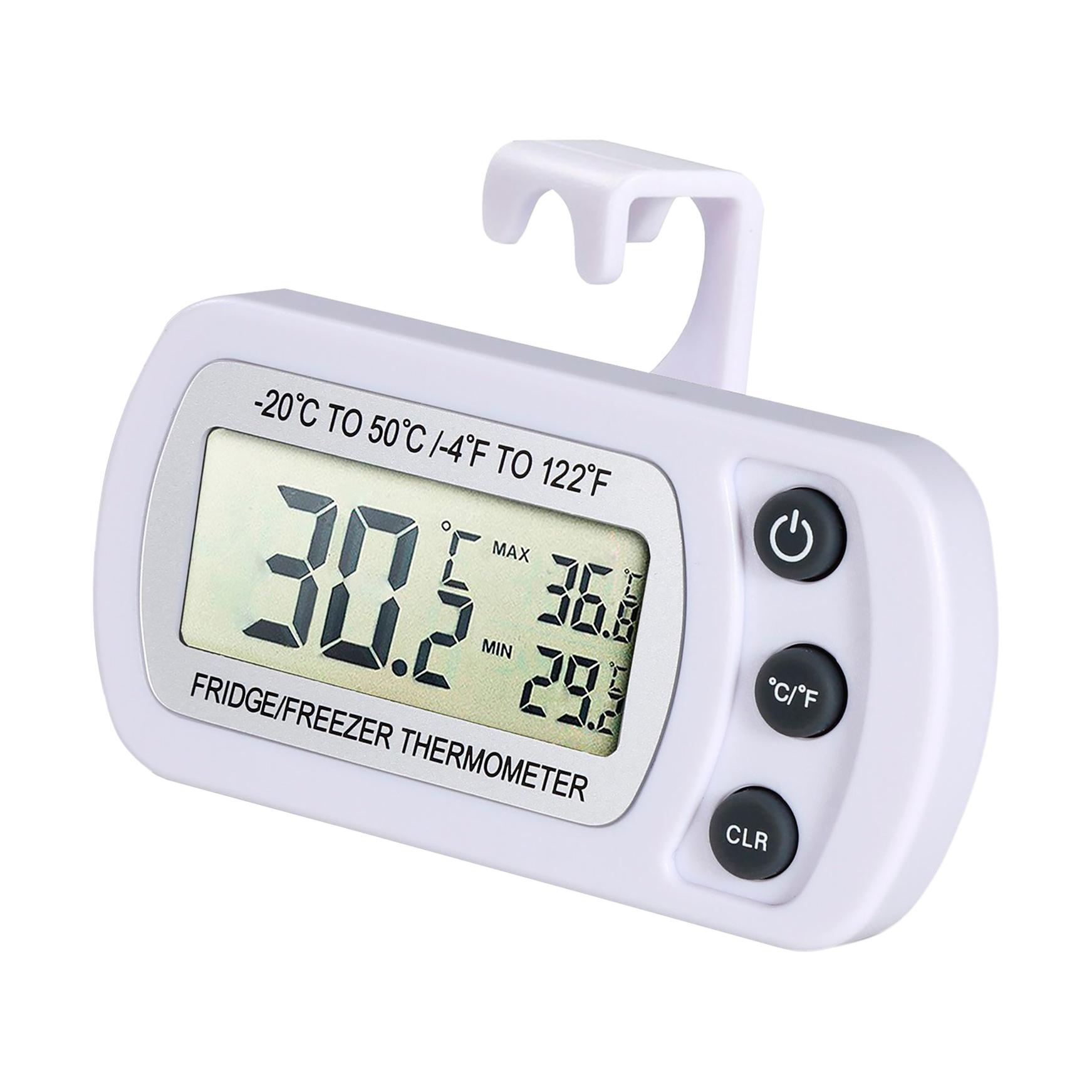 Termómetro digital para nevera, congelador e invernadero con memoria máx./mín., rango -20 °C a 50 °C, precisión ±1 °C y gancho plegable