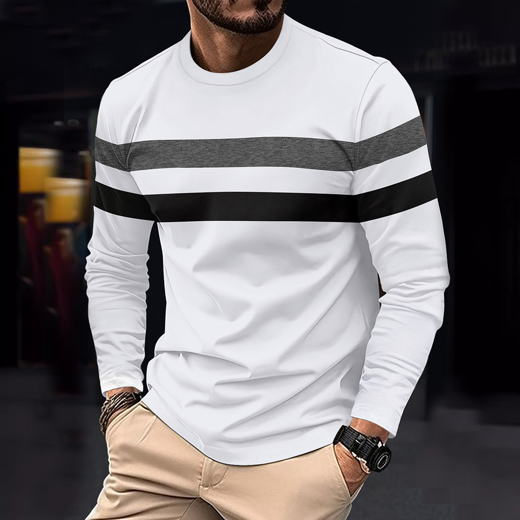 TK Camiseta informal de manga larga con cuello redondo para hombre, camisa deportiva de moda con bloques de color, para primavera y otoño