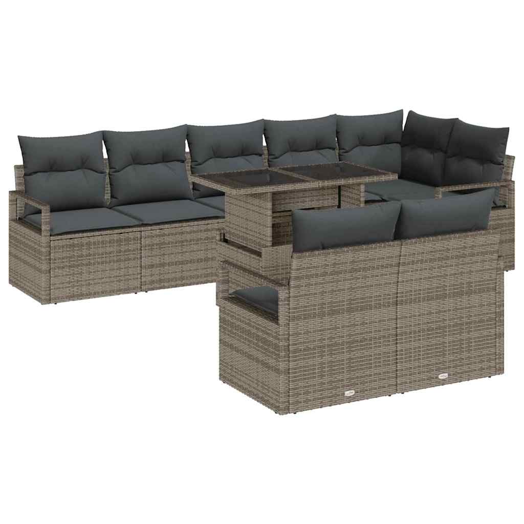 vidaXL Conjunto de sofá de jardín con cojín 9 pcs Gris ratán sintético