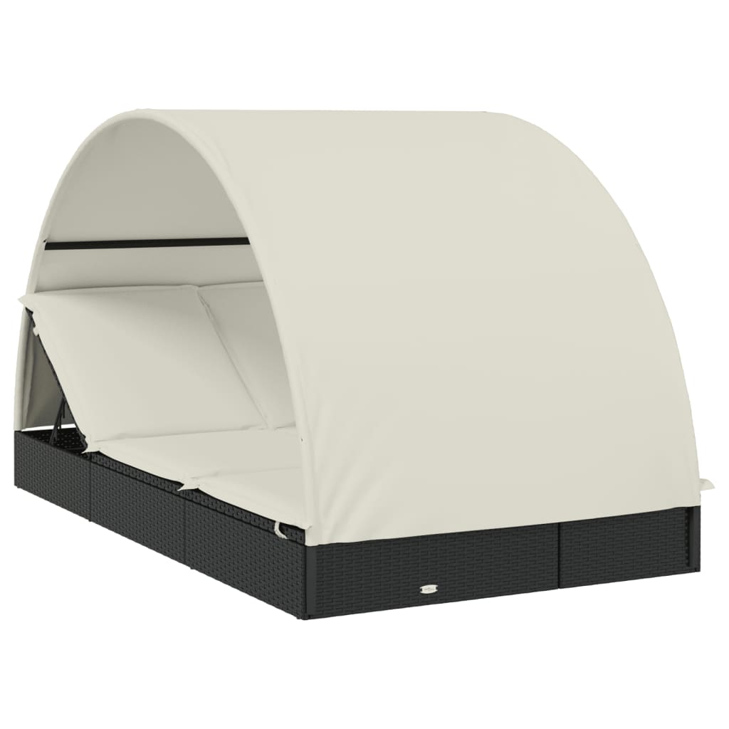 Vidaxl Tumbona 2 Personas Toldo Redondo Ratán PE 211x112x140 Cm Marrón