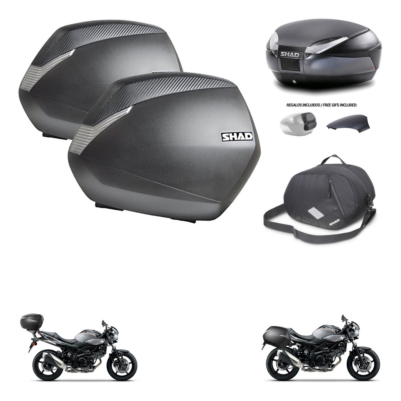 Baul Trasero + Maletas Laterales + Bolsa Interna + Herraje 3P + Herraje Montaje Sh36 Sh 36 Sh48 KIT-257877