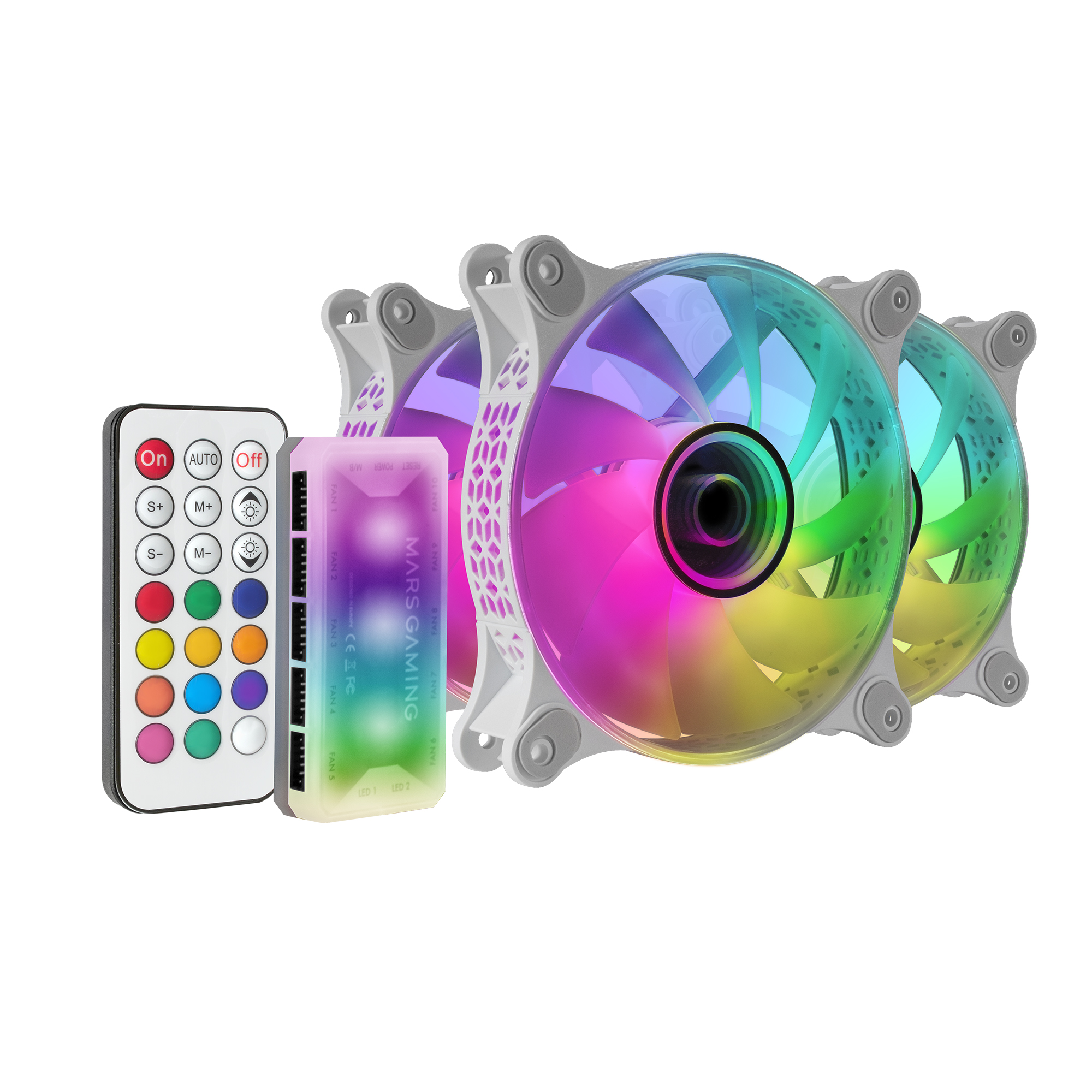Mars Gaming MF-3DKIT, Kit 3 Ventiladores ARGB 360° 12cm, Espejo Infinito 3D, Sistema Anti-vibraciones, Controlador ARGB, Mando a Distancia RF, Compatibilidad Total, Kit Refrigeración Negro o Blanco