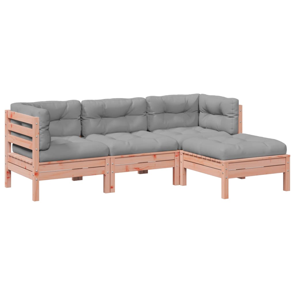 vidaXL Set de sofás jardín 4 pzas con cojines madera abeto Douglas
