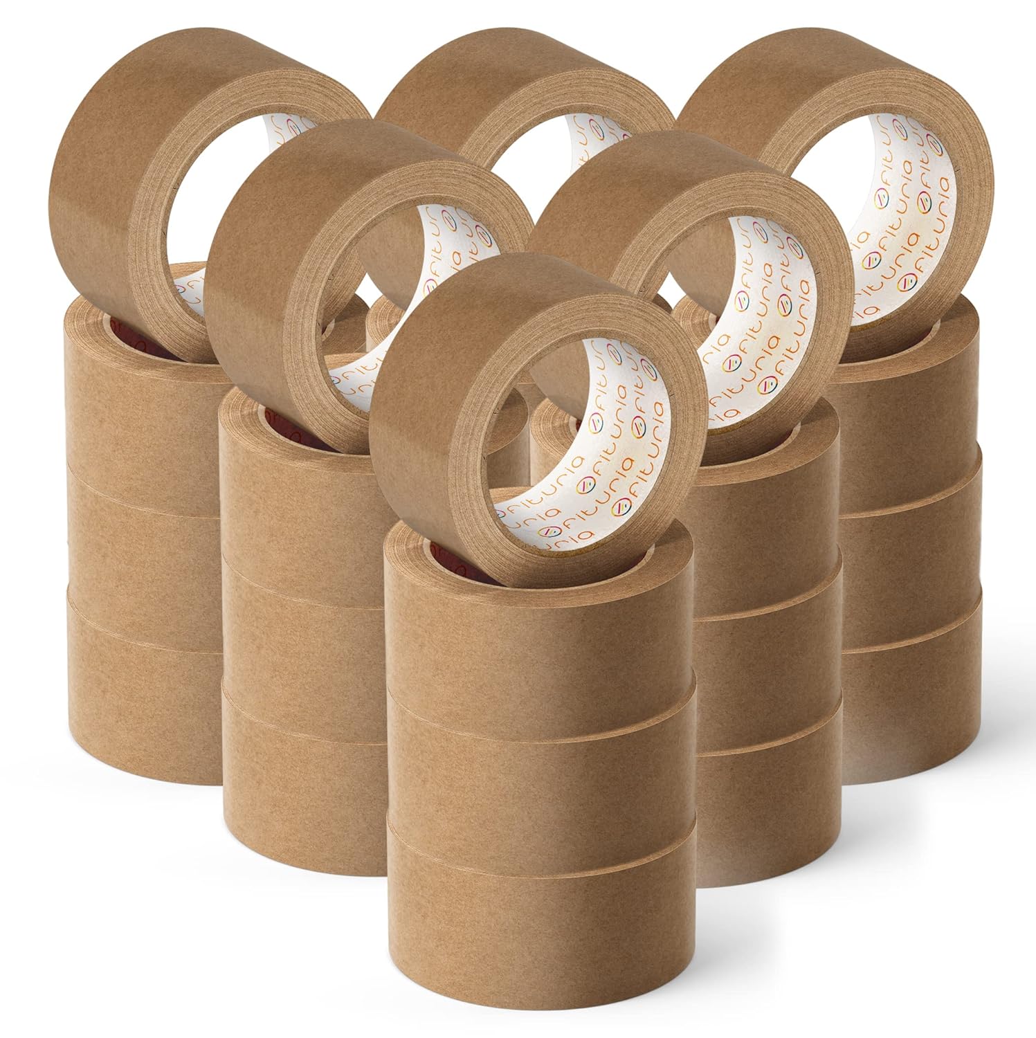 Cinta Adhesiva Ecológica de Papel Kraft color Marrón. Cinta de Carrocero para Embalaje. Ofituria  (48 mm x 45 mts - Kraft, 24 Rollos)