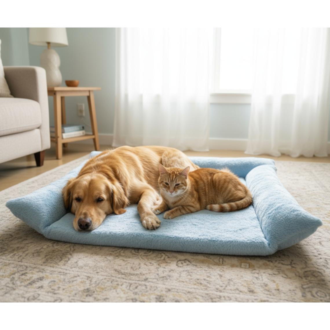 BedsPaw Cama Suave y Acolchada para Perros y Gatos – Cama Rectangular con Bordes Acolchados – Lavable a Máquina