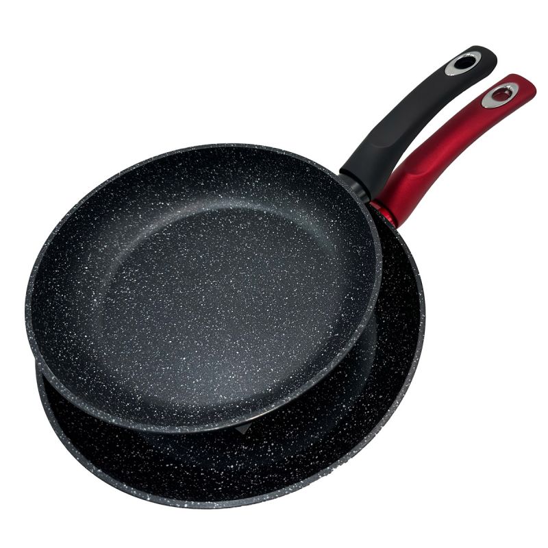 Juego de 2 sartenes de aluminio, tamaños: Ø22, Ø26 cm. Sartenes de aluminio con revestimiento antiadherente efecto piedra. THULOS TH-FPS38 COIMBRA