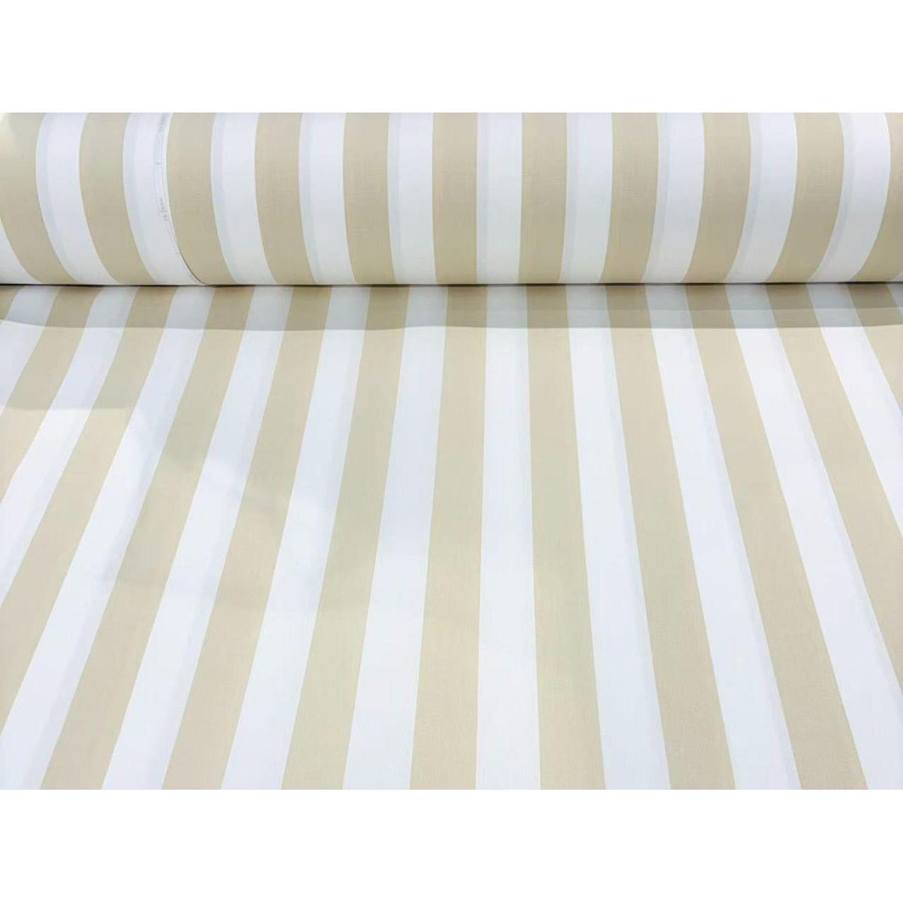 Tela para Toldo con Acabado Teflón - Rayas Beis arena y Blanco - Disponible en 1m, 3 m, 5 m, 8m y 10 m