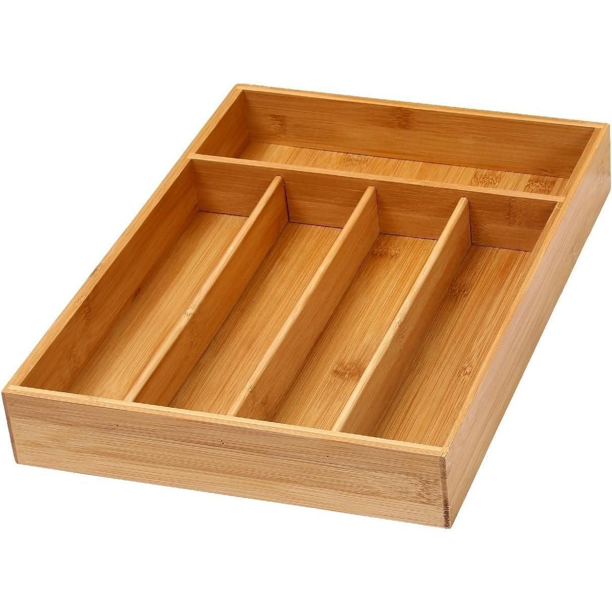 Maxia Market - Bandeja de Cubiertos 5 compartimentos Bambu Porta Cubiertos Organizador Cubierto