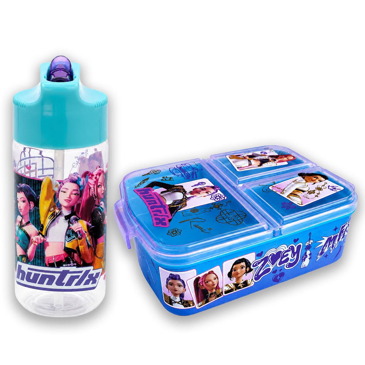 MARUKATSU Kpop Set Sandwichera Infantil con Compartimentos y Botella 410ml para Niños y Niñas | Fiambrera Escolar + Botella Reutilizable |