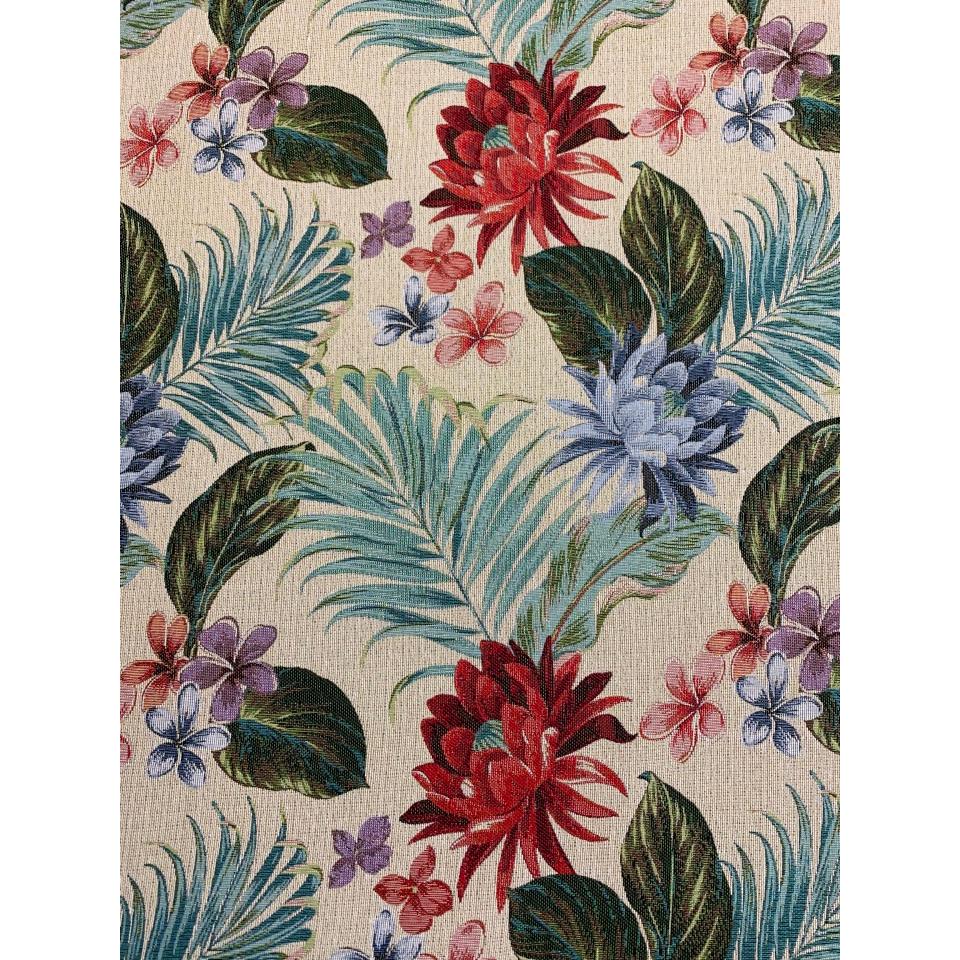 Tejidos Ortuño- Tela Gobelino flores tropicales, Tela para Tapizar por metros, para Sillas, Cojines, Cortinas, Bolsos, Cabecero, 1m x Ancho 2.80m