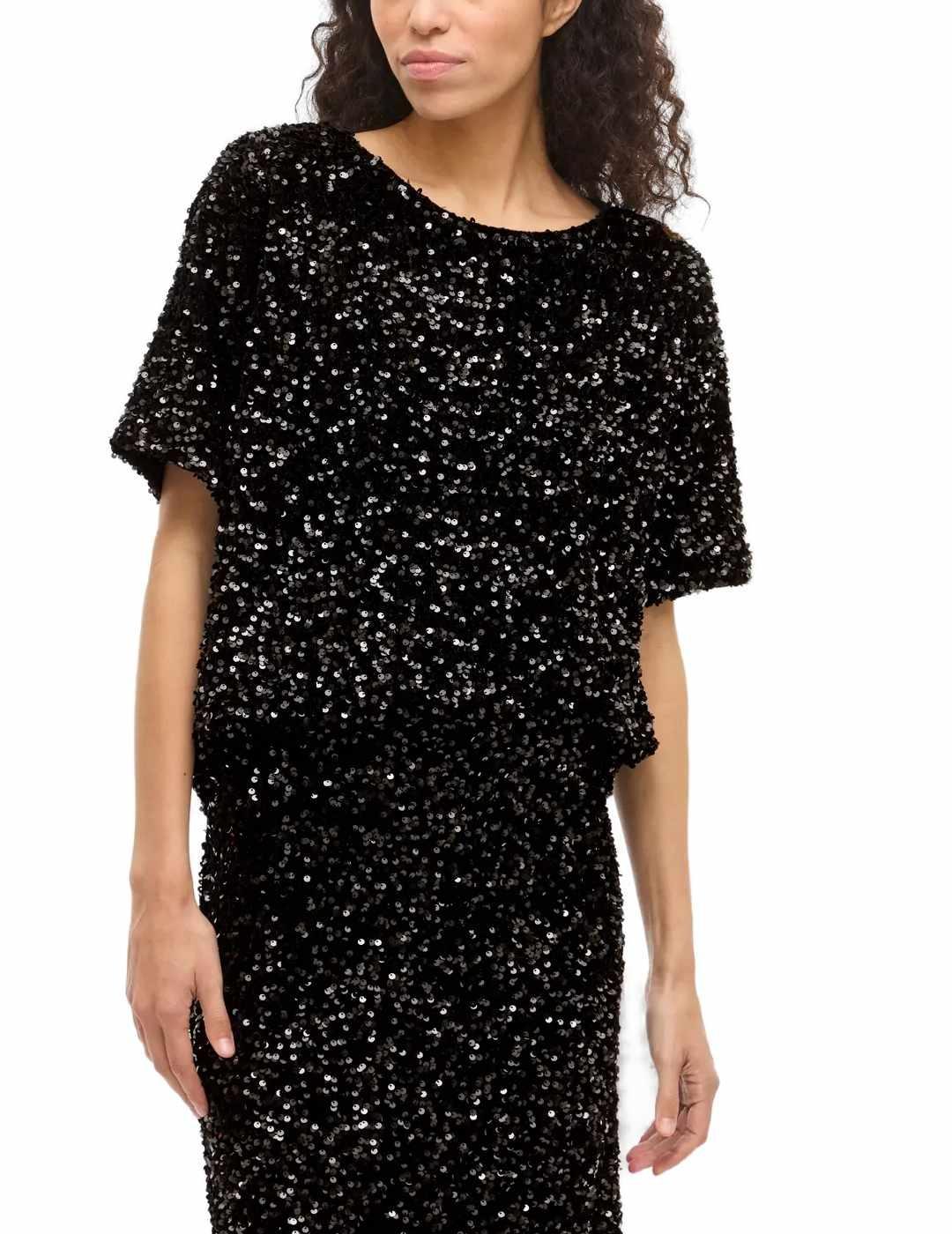 Camiseta Vila Faith negro lentejuelas manga corta mujer