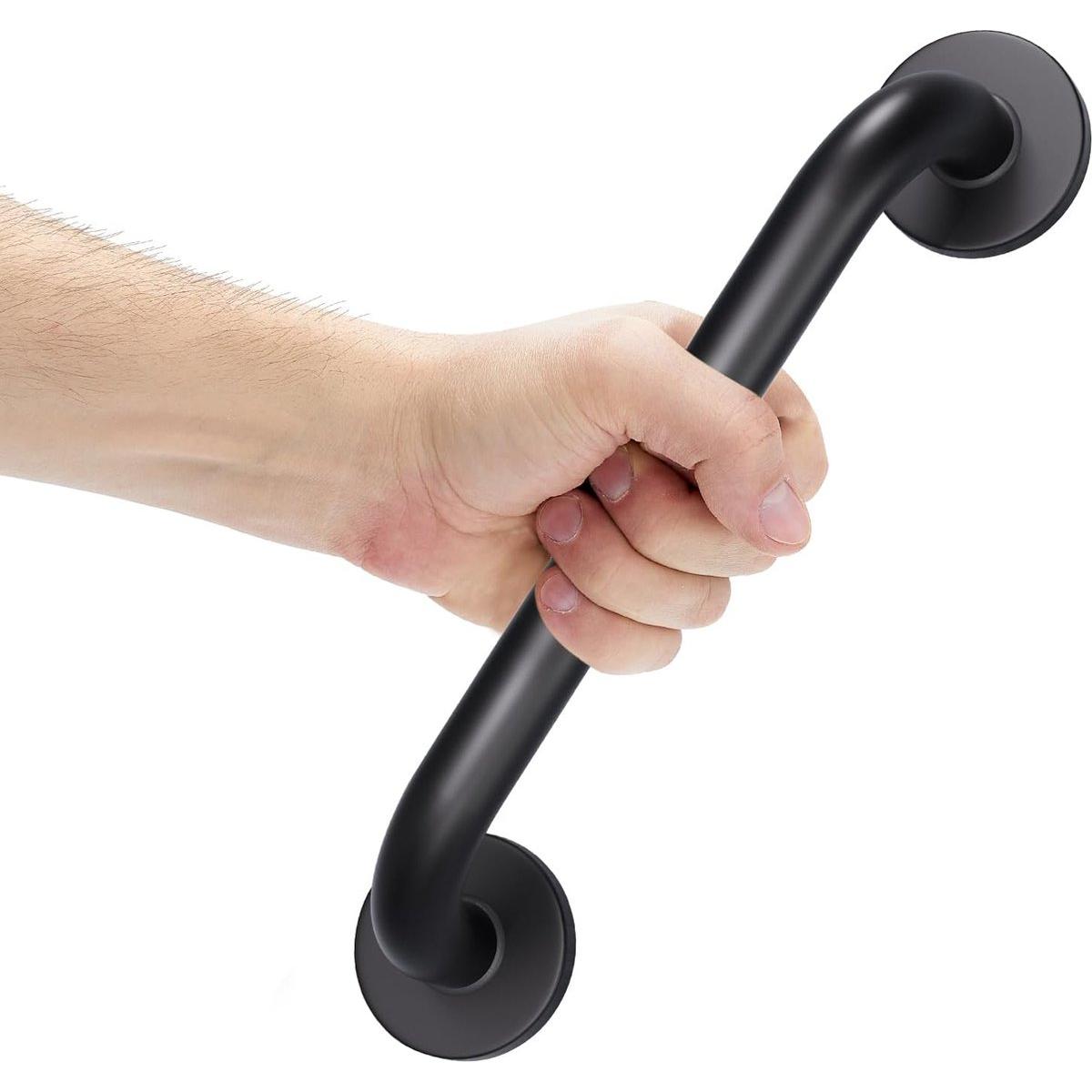 TK Barra de apoyo para inodoro - Asidero para bañera - Asidero para ducha - Barra de seguridad - 30 cm - Negro - Antideslizante - Incluye material de montaje - Para baño/ducha/inodoro