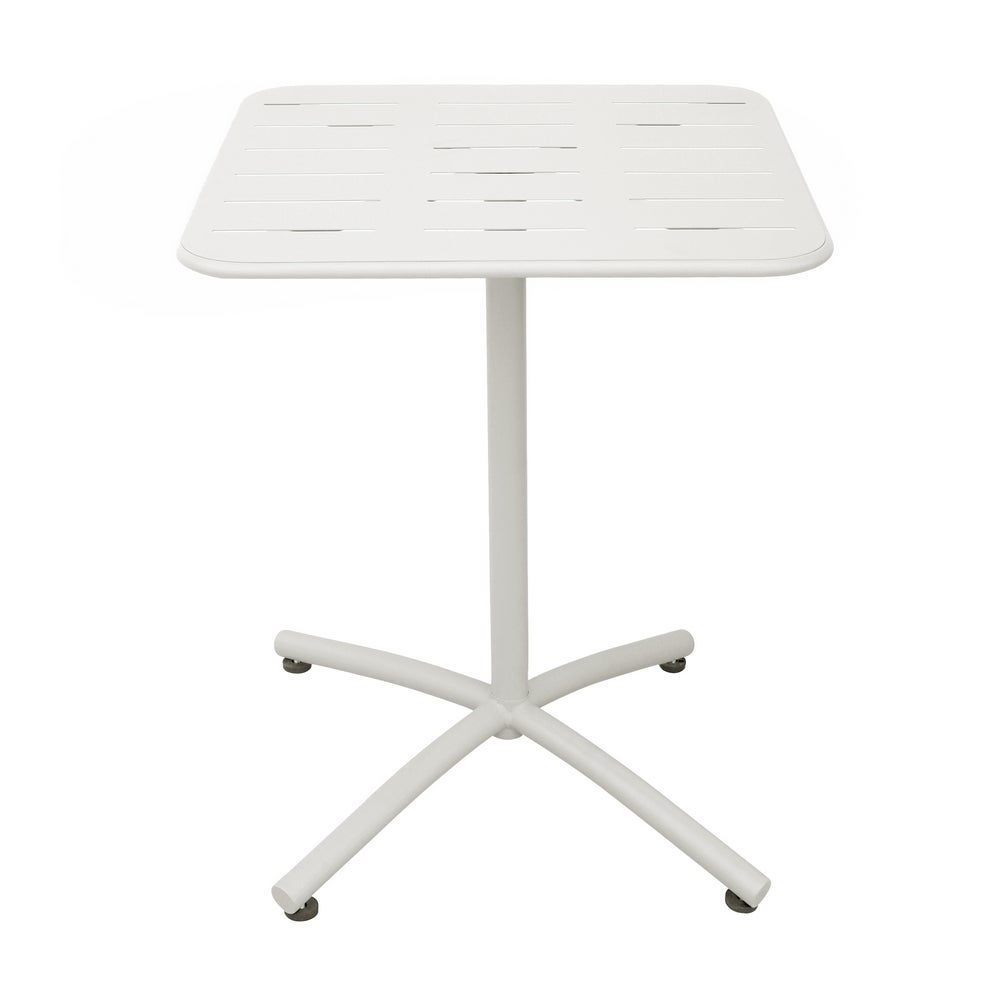 Mesa jardín Pankow laminada bar con pie pedestal de metal blanco 60x72 cm. Con tratamiento Epoxi para exteriores. MONTY