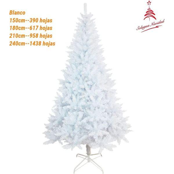 Árbol de Navidad Blanco 210 cm | 958 Ramas de PVC | Árbol Frondoso con Base Metálica