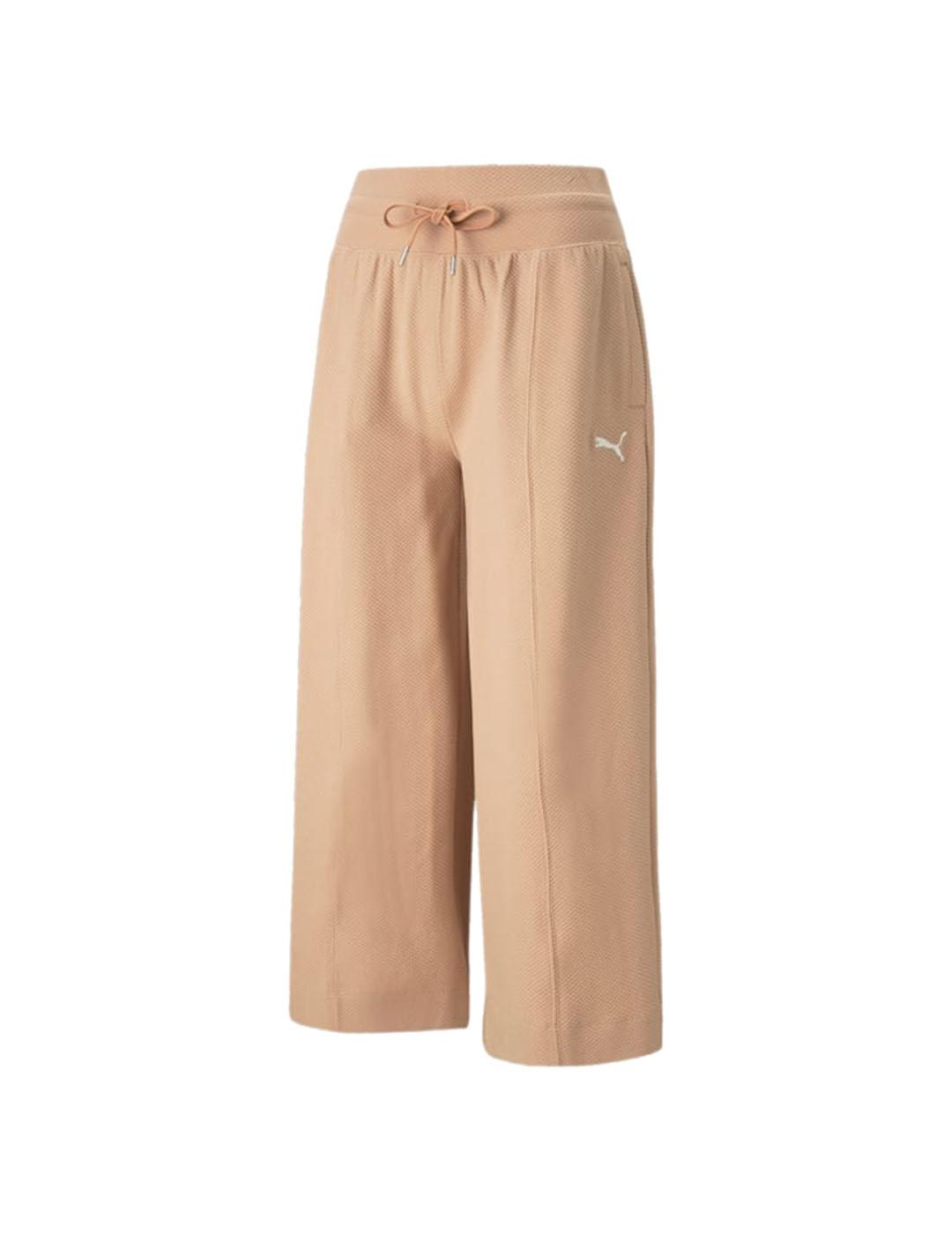 Pantalón Puma Her Straight Tostado Mujer - Corte Clásico, Tejido Combinado, Cintura Elástica