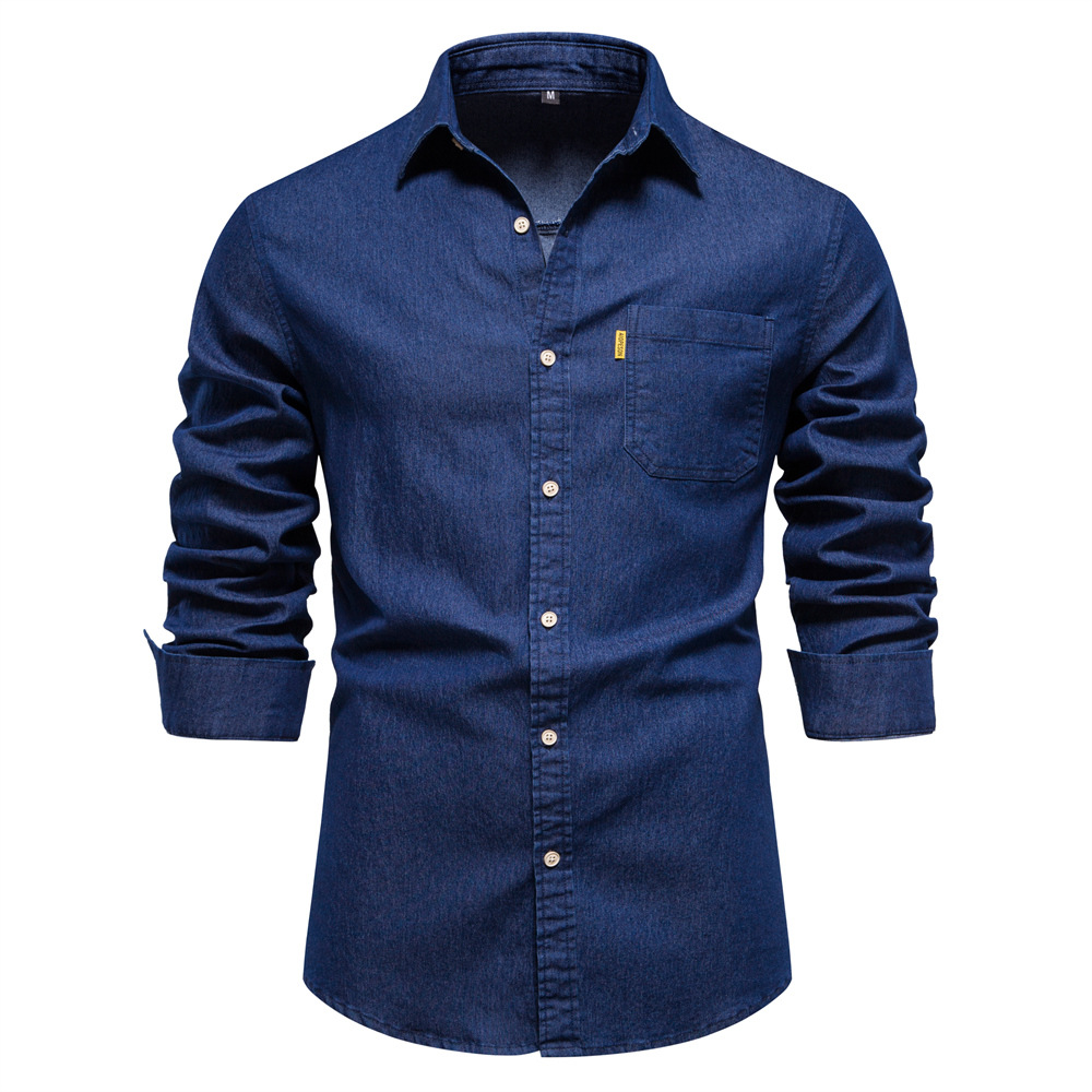 TK Camisa vaquera sin hierro para hombre, camisa informal de manga larga de color sólido sin hierro, nuevo estilo a la moda, 2024