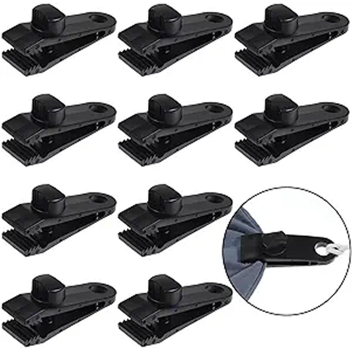 10 clips para lonas - clips para tiendas de campaña - clips para toldos - clips para toldos - clips para toldos de camping - clips para actividades al aire libre - toldos - negro
