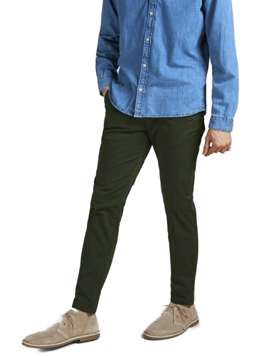 Jack & Jones Pantalón Chino Marco Slim Verde Noos Hombre - Corte Slim, 4 Bolsillos