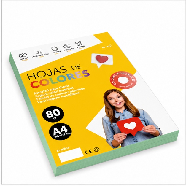 M-Office Folios De Colores A4 80g Para Impresoras y Manualidades, Papel Surtido Para Niños, Paquete Folios Colores Para Tarjetas, Escuela y Proyectos Creativos m-office