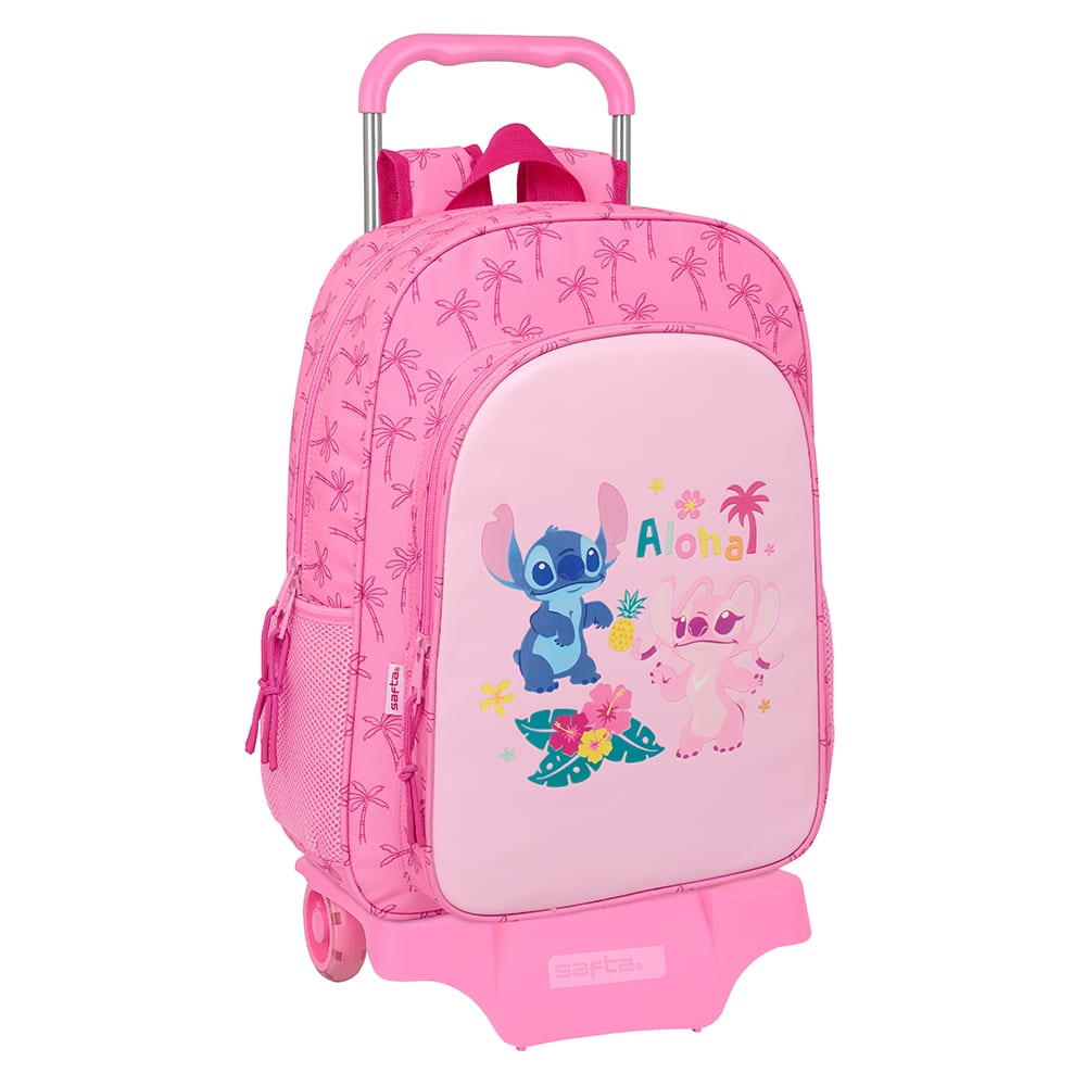 SAFTA | Mochila Escolar con Ruedas Disney Stitch Carro 705 Extraíble con Sistema de Sujeción SAFTA, Hombreras Ergonómicas Acolchadas, Portabotellas y Bolsillo Frontal, Carro Alto