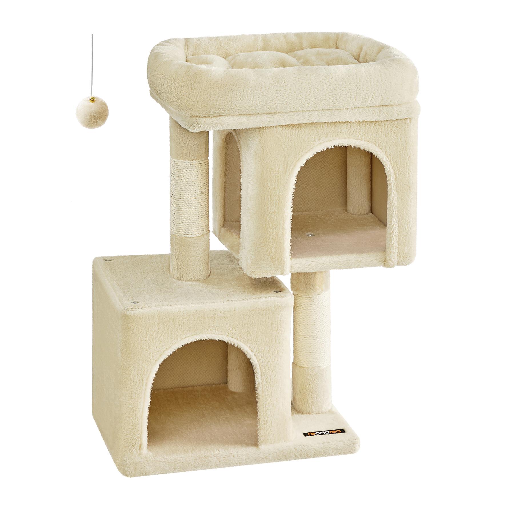 Feandrea Árbol para Gatitos, Torre de 67 cm, S, para Gatitos de hasta 3 kg, Plataforma Grande , 2 Cuevas , Rascador, Beige/Gris Ahumado/Gris Claro