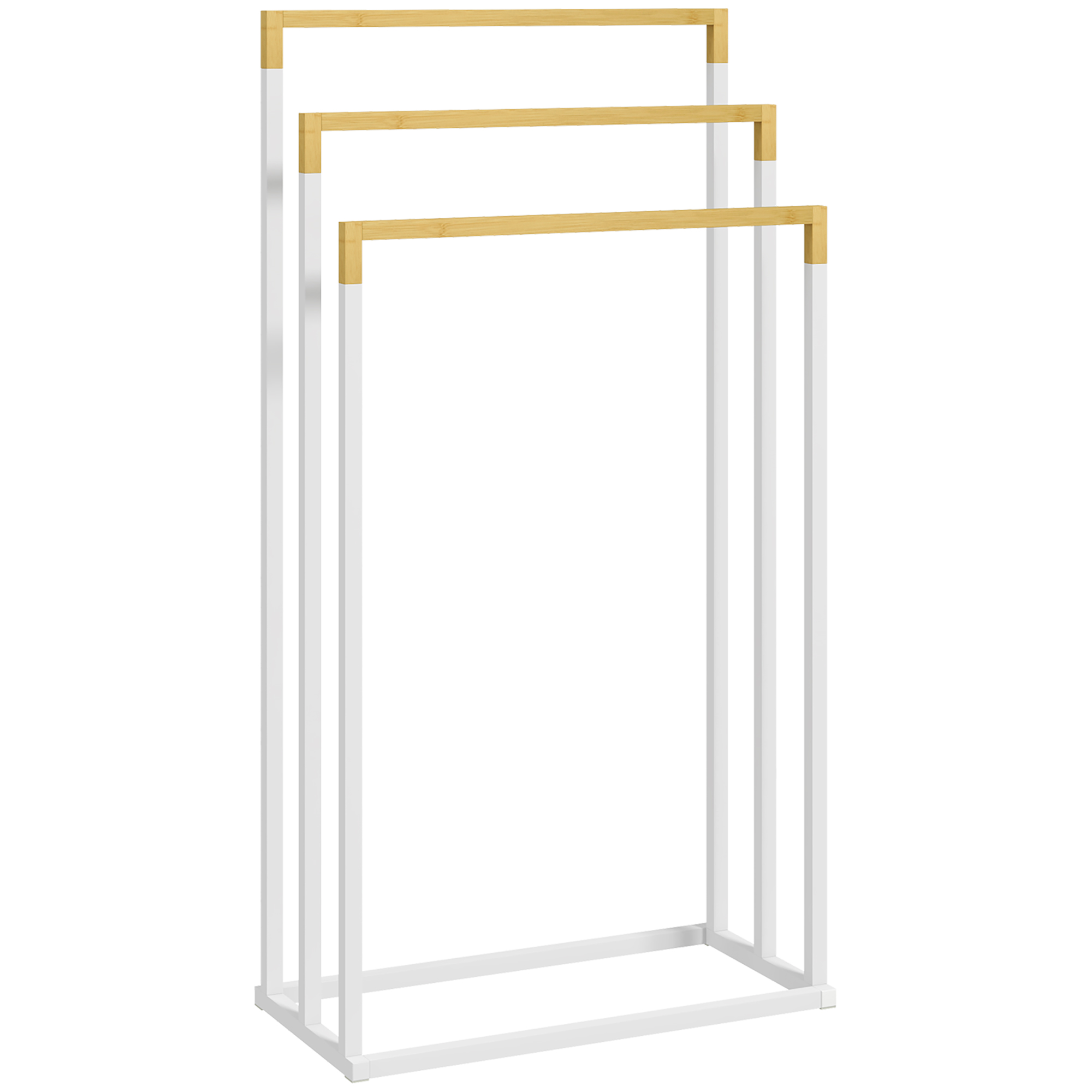 kleankin Toallero Escalera de 3 Niveles Toallero de Pie con 3 Barras de Bambú y Marco de Acero Toallero para Baño Lavadero 45x22,5x86 cm Negro y Natural