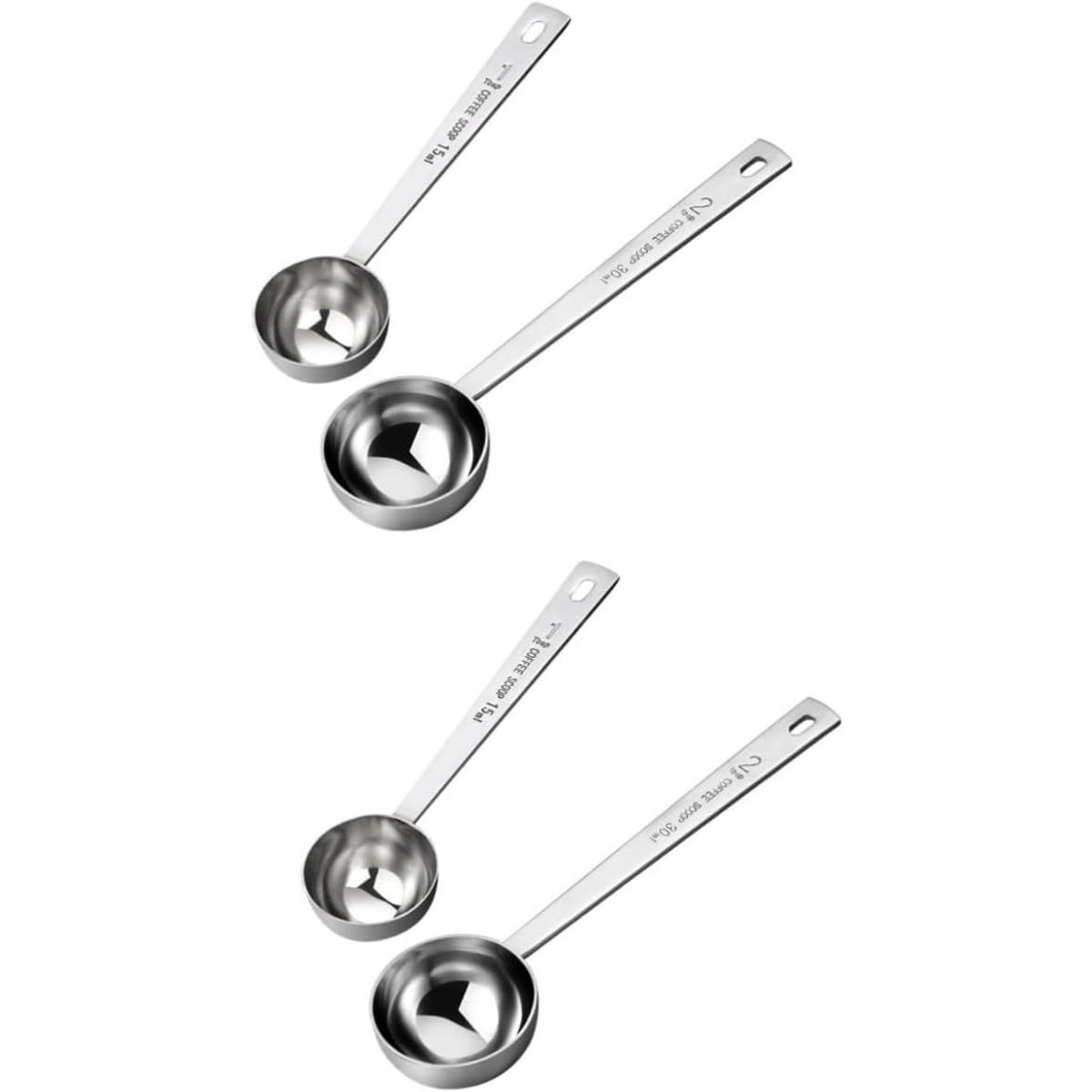 Cucharas medidoras - Cucharas de café - Cuchara medidora de cocina de 15-30 ml - Utensilios de cocina, cuchara medidora de café de metal, cuchara medidora para hornear - Cuchara de café para harina - Acero inoxidable - Juego de 4 piezas