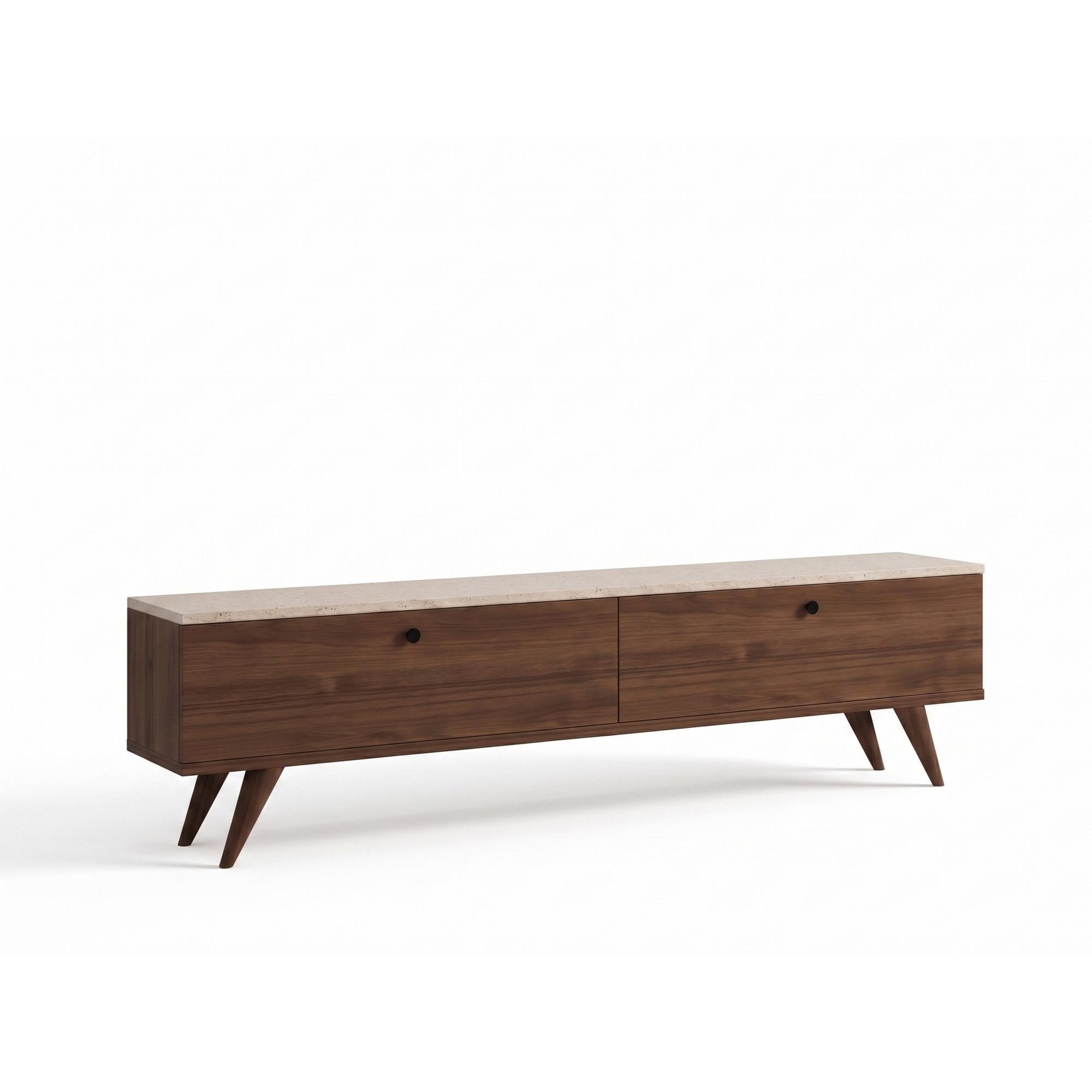Habitat y Jardin - Mueble para la tele de madera <<Paris>> - 160 x 25 x 40 cm - Nogal / Travertino