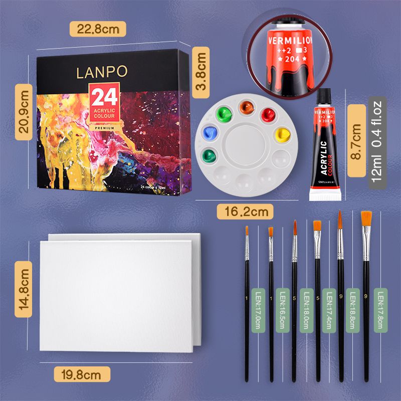 Pintura acrílica en set de 12, 24 o 36 colores (12ml) – Kit para pintura manual, DIY, resistente al agua – Presentación en caja