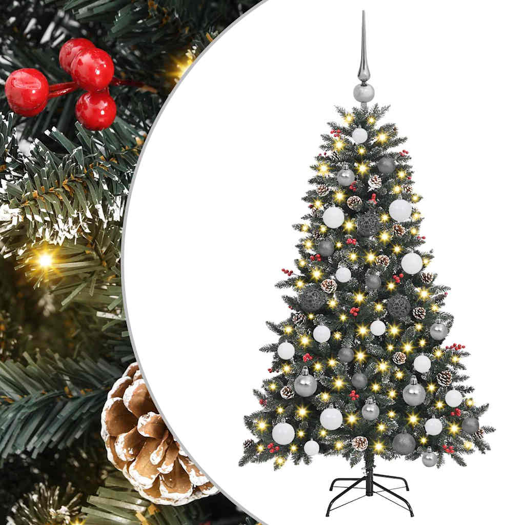 vidaXL Árbol de Navidad artificial Verde 120 cm PVC, Plástico y Acero con LED y bolas