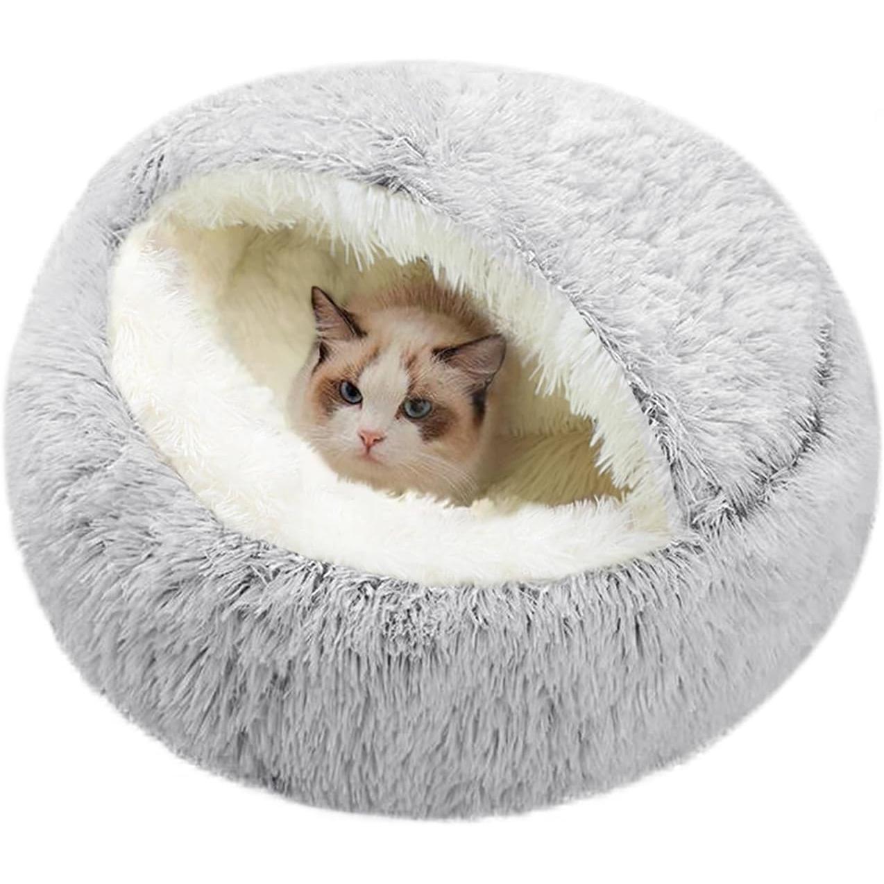 Calming Cama para Gatos, NEST de donut Cuddler Nest frío suave juguete de sweatshirt para perros y Gatos con Esponja de aclamación parte inferior antideslizante para mascotas pequeños y medianas