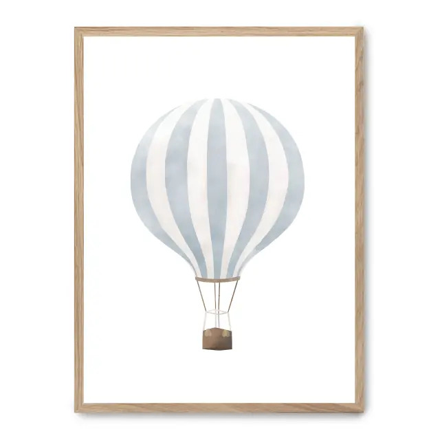Lámina con marco negro AIR BALLOON 21x30 cm, Póster impreso en papel de primera calidad de 180gr, montado sobre marco de madera MDF acabado en negro., Infantil - Bebé