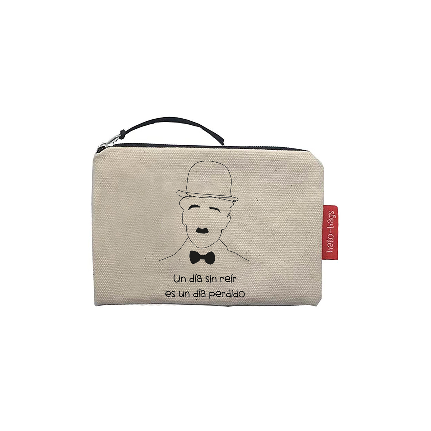 Hello-Bags. Bolso Monedero / Billetero / Tarjetero con cremallera y forro interior. Exterior: Algodón 100%. Incluye sobre kraft de regalo. Modelo: "UNDÍA". Crudo / Negro. 14x10 cm.