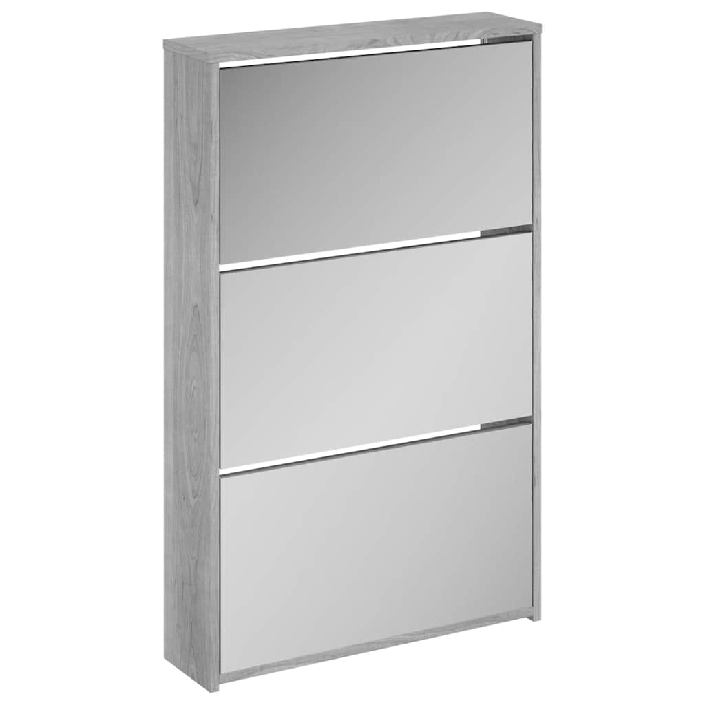 vidaXL Mueble zapatero y espejo 3 niveles gris Sonoma 63x17x102,5 cm