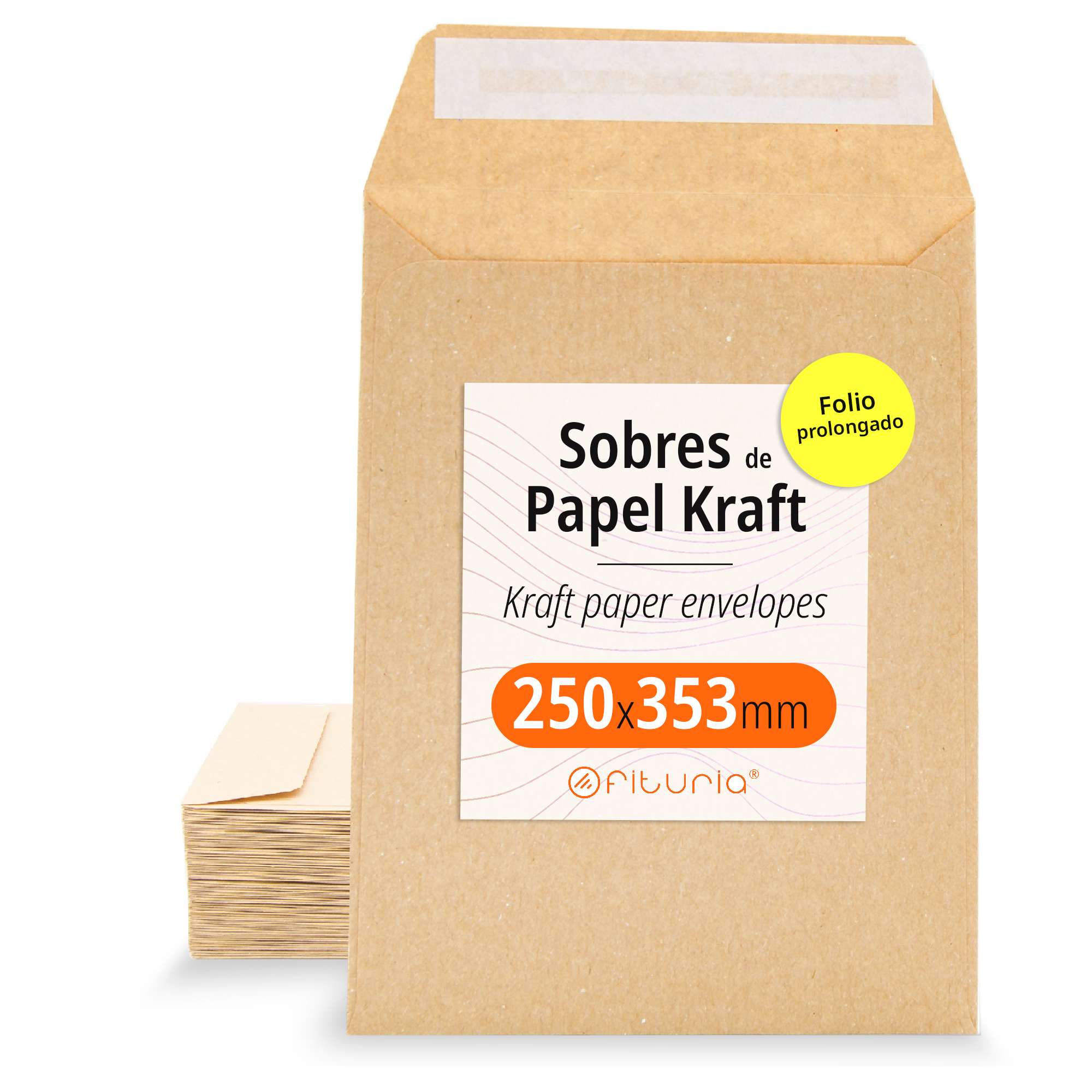 Sobres de Papel Kraft, Sobres para Documentos, Regalos, Invitaciones Boda y Envíos, Bolsas de Papel Resistentes, Versátiles para Todas las Ocasiones, Folio Prolongado - Ofituria (250x353, 200 uds)