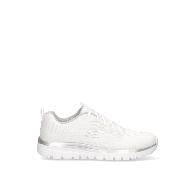 Zapatillas Running Skechers - Mujer - Suela Plana - Modelo 12615 - Color Blanco