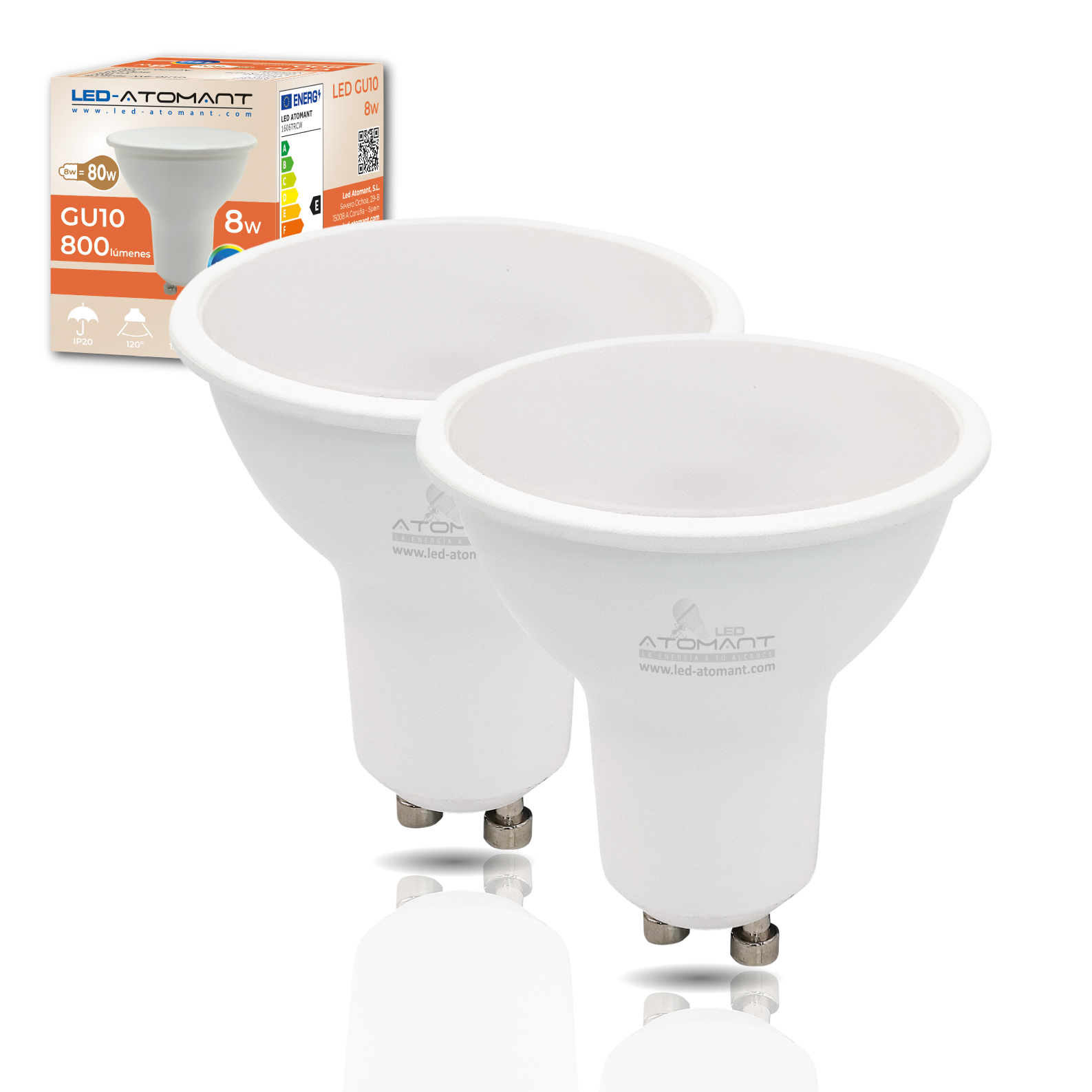 LED ATOMANT Bombilla LED GU10 8W, 800 Lúmenes, Equivalente a Halógeno de 80W, Bajo Consumo, Luz Potente y Clara, Ideal para Cocinas, Baños o Zonas de Trabajo, Encendido Instantáneo, Larga Duración y Alta Eficiencia Energética