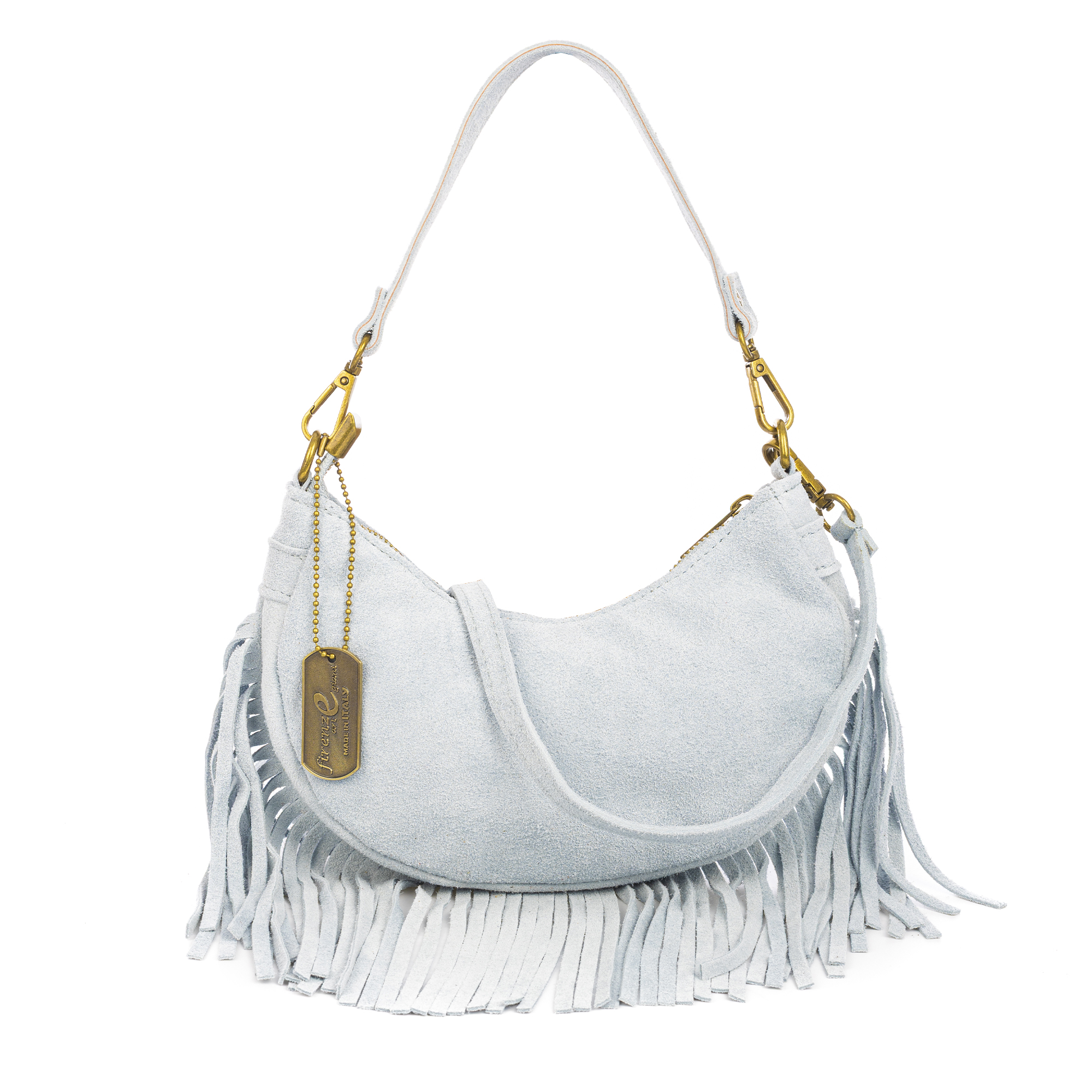 FIRENZE ARTEGIANI Ausonia bolso bandolera de piel auténtica Gamuza. Fabricado en Italia 22,5x8,5x15 Cm.