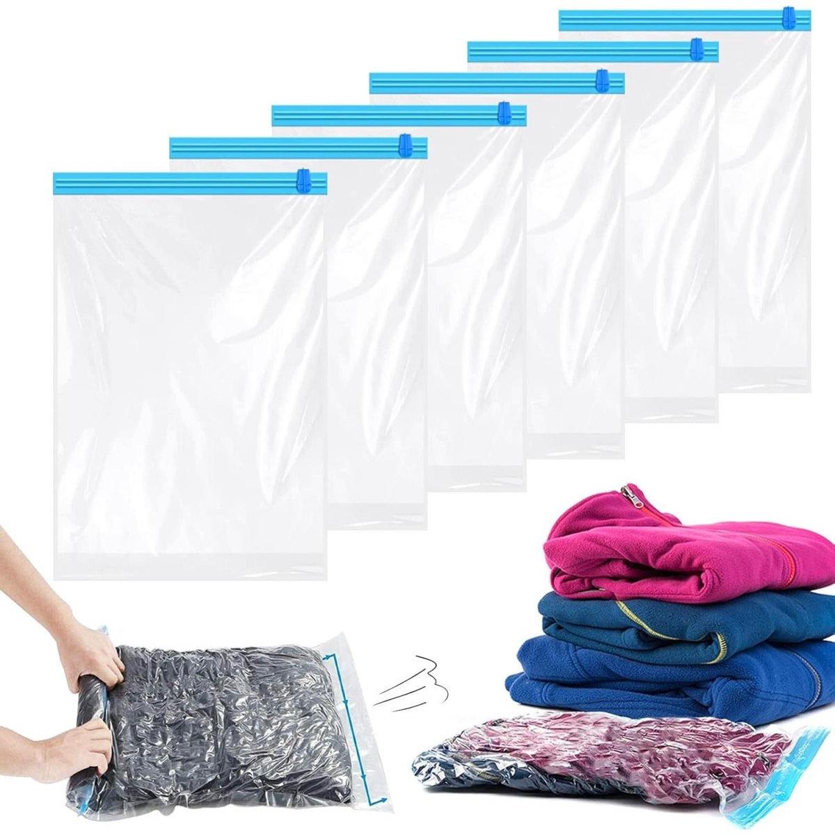 Om Home Paquete de 6 bolsas de compresión enrollables para ropa - bolsas de vacío para prendas - bolsas de almacenamiento - bolsas reutilizables para ropa - aptas para equipaje de viaje - 40 x 50 cm