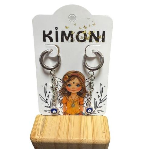 Kimoni Pendientes Ojos de Estrella Plateados de Acero Inoxidable para Mujer