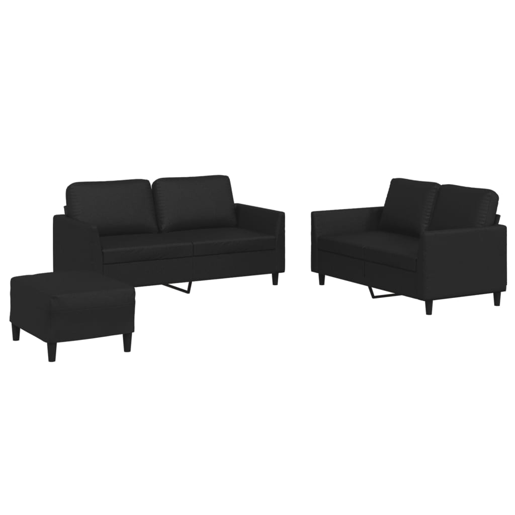 vidaXL Juego de sofás con cojines 3 piezas cuero sintético negro
