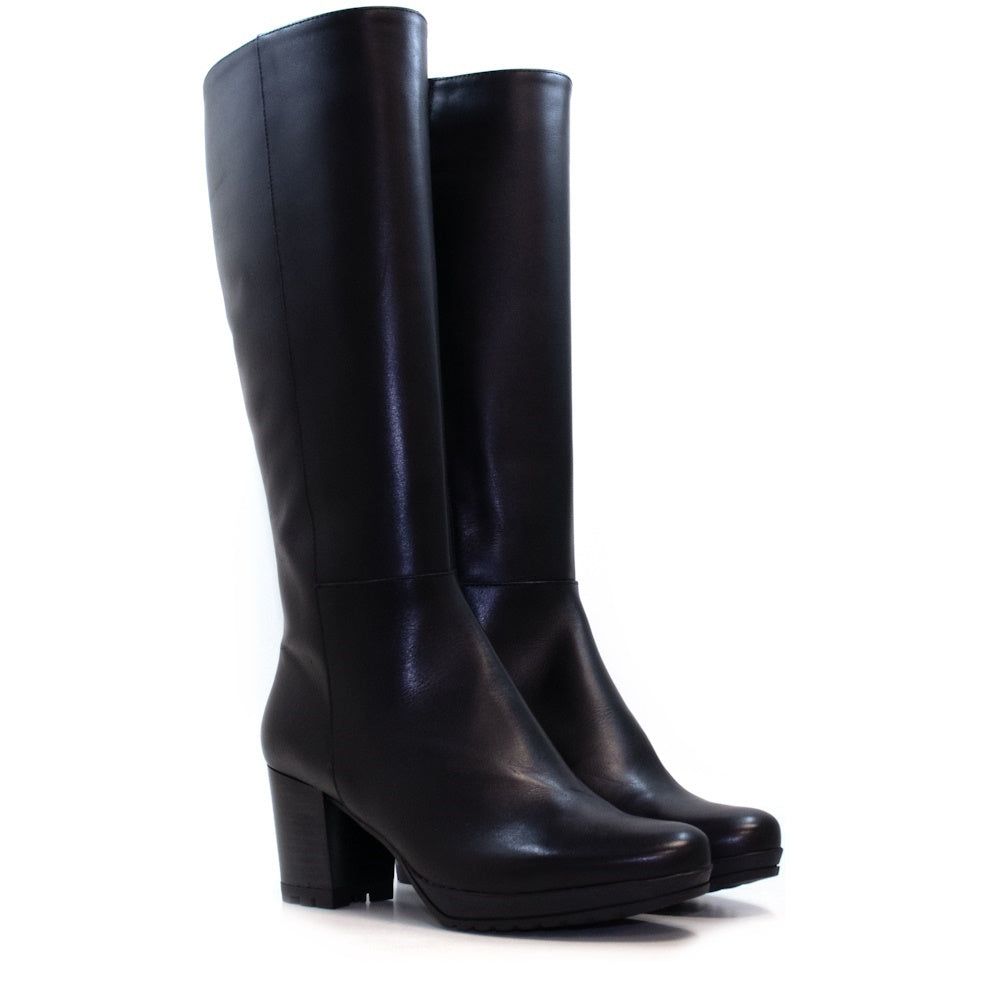 Botas Altas Mujer Elodie Marino: Piel, Tacón Ancho 70mm, Suela Dentada, Diseño Elegante y Versátil, Hechas en España, Tallas 35-42