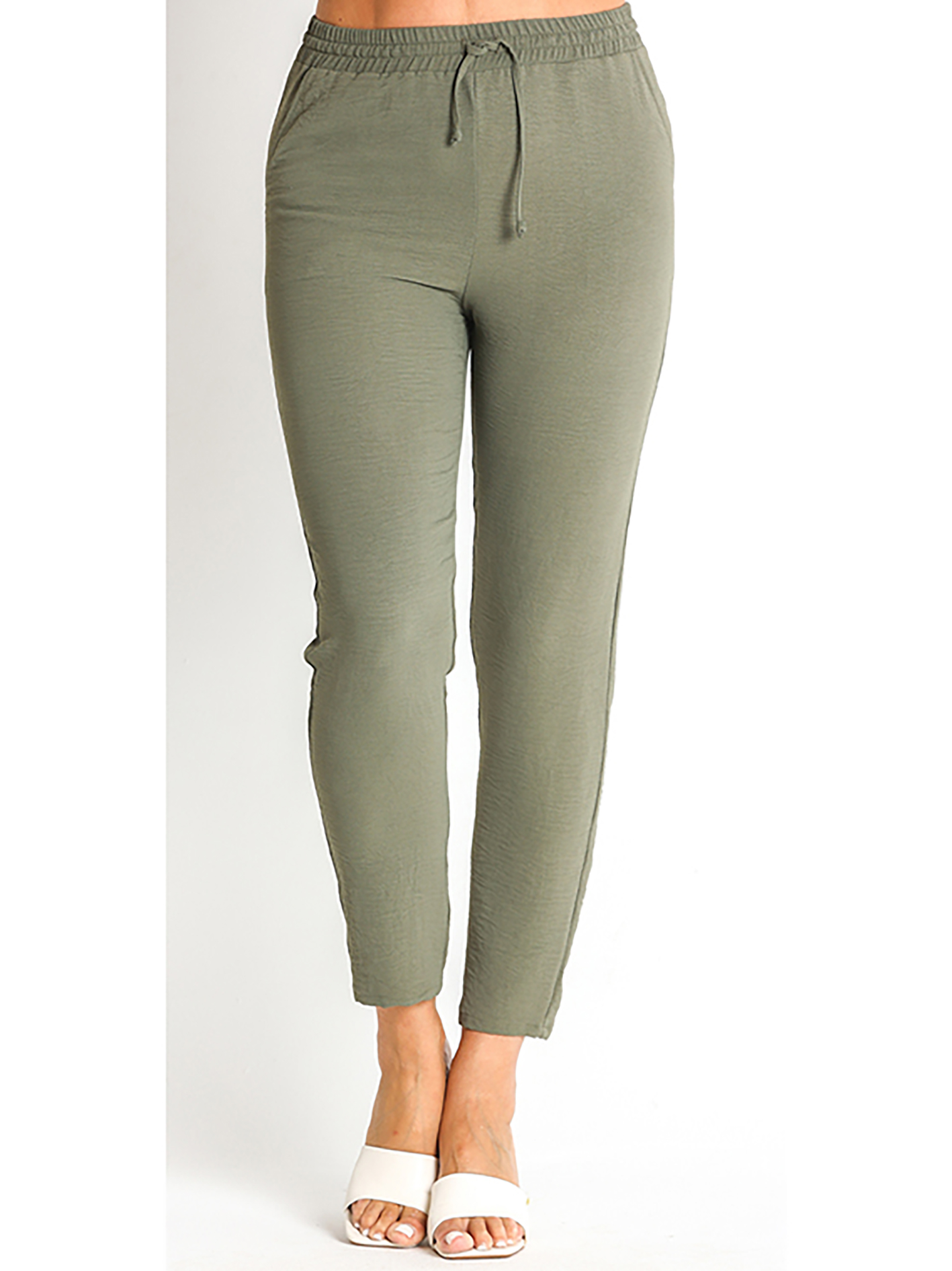 360100L  PANTALON CREP ELASTICO CON BOLSILLOS Y CORDON