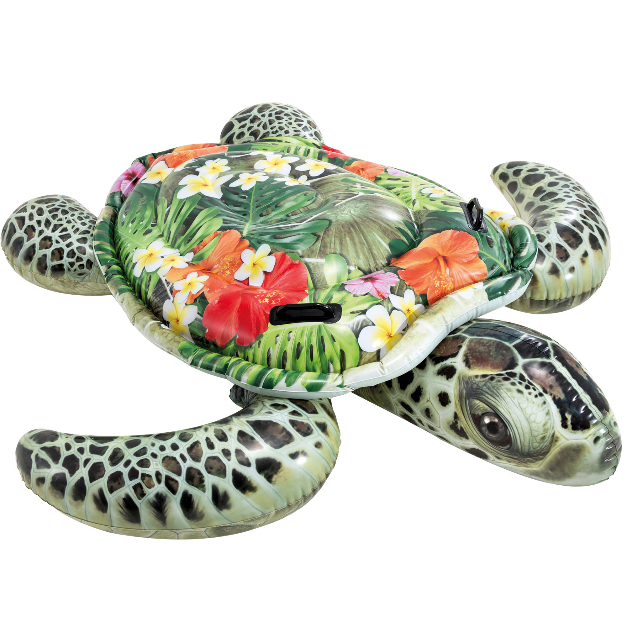 INTEX - Hinchable tortuga gigante realista, 191 cm largo, 170 cm ancho, peso máx. 80 kg, flotador acuático grande, para piscina, playa, verano, niños, adultos, asas de sujeción, parche reparación incluido, +3 años, diseño tropical