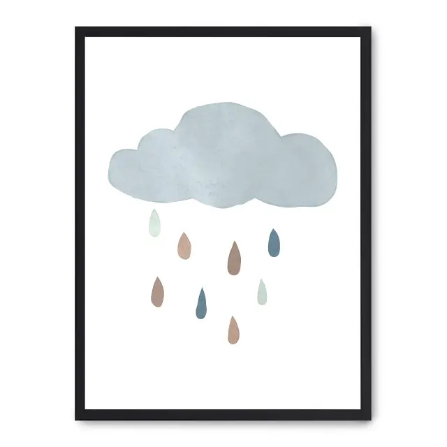 Cuadro cloud i 30x40cm, Póster impreso en papel de primera calidad de 180gr, montado sobre marco de madera MDF acabado en negro., Infantil - Bebé