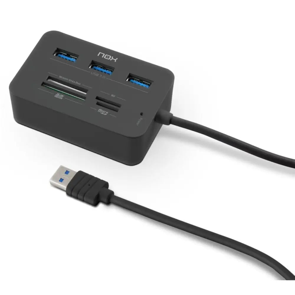 Nox - Lector de tarjetas y hub USB 3.0 NOX Lite Reader One con 3 puertos USB 3.0, compatibilidad SD/SDHC/M2/Micro SD y cable de 280 mm