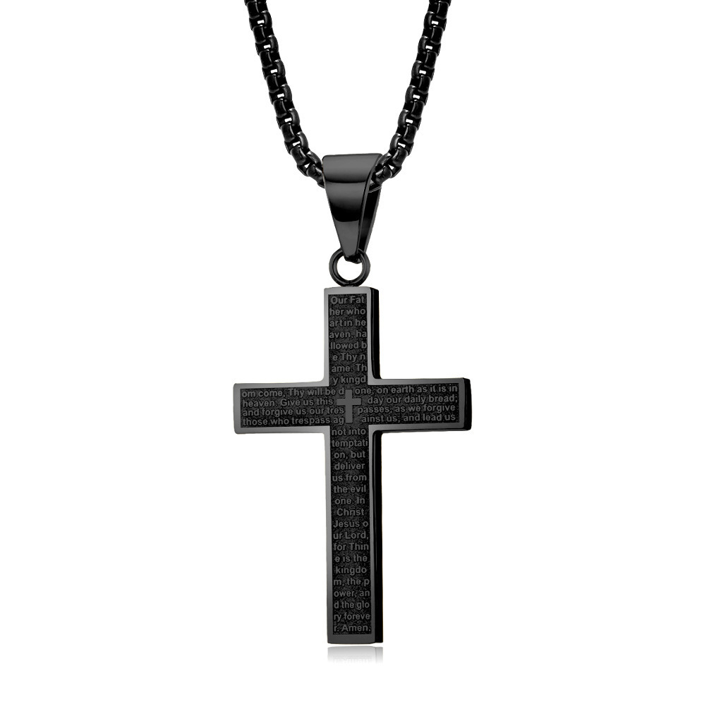 Collar de Cruz Negra de Acero Inoxidable para Hombre Colgante de Cruz con Cadena de 60 cm,para Hijos Día del Padre, Graduación