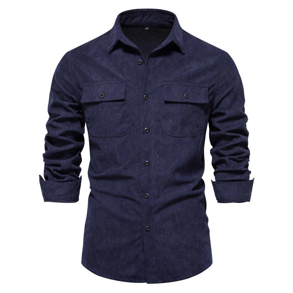 TK Camisa de pana de otoño para hombre, corte ajustado, informal, de manga larga.